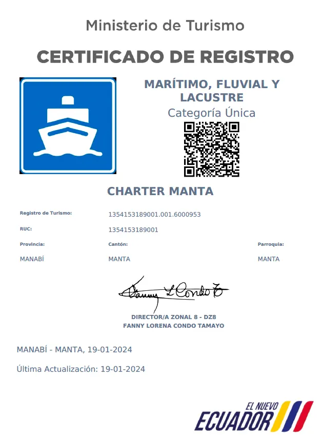 Certificado de Turismo - Velero Rockola